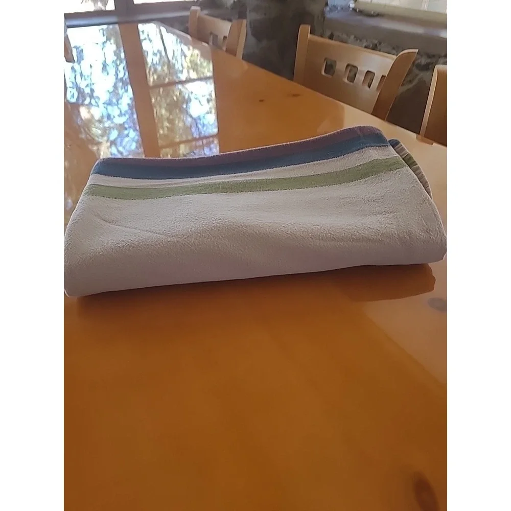 58x67 Beige Oval Striped Red Blue Green Tablecloth Cotton Southwest Western